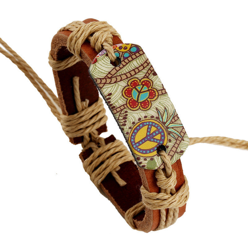 Punk Pyrograph Peace Bracelet