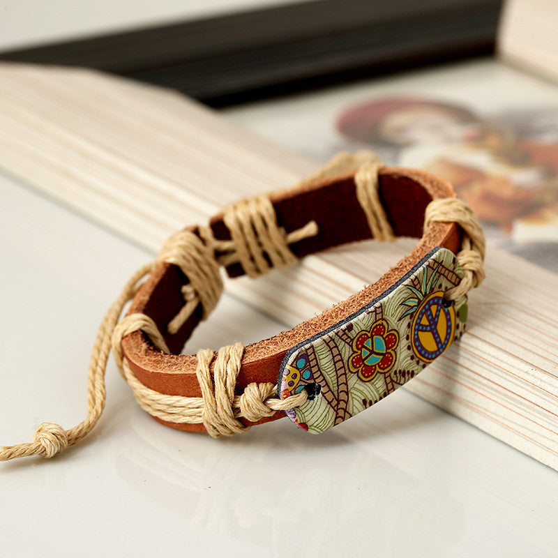 Punk Pyrograph Peace Bracelet