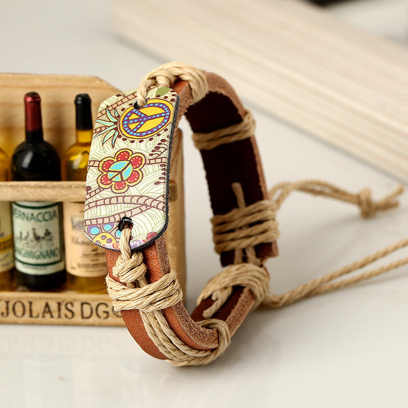 Punk Pyrograph Peace Bracelet