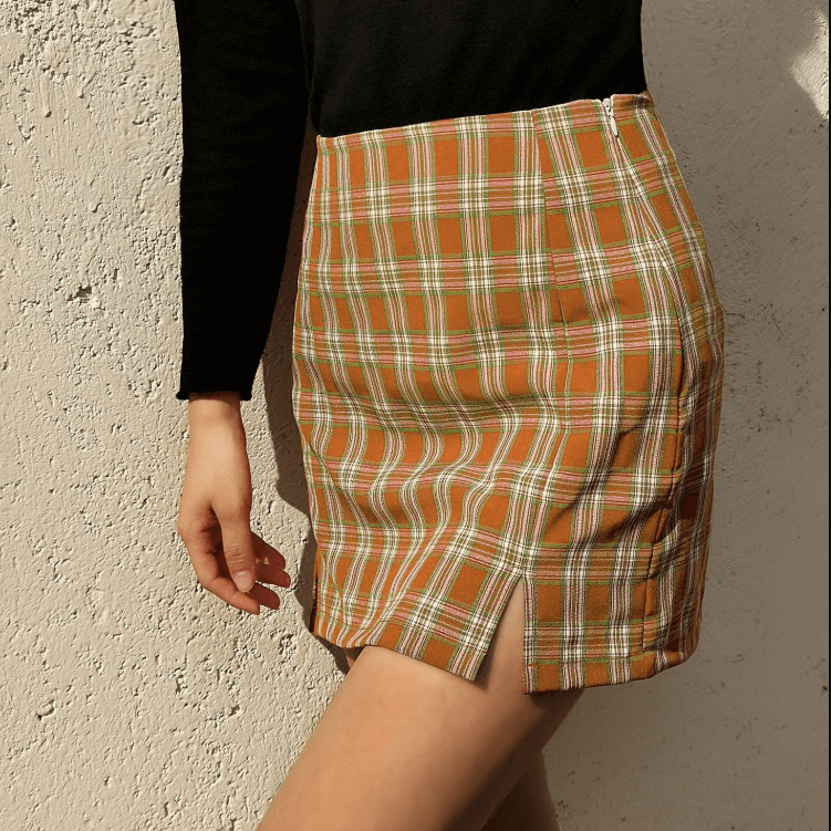 Casual Plaid High Waist Bodycon Mini Skirts