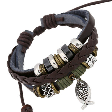 Fish Pendant Woven Beaded Bracelet
