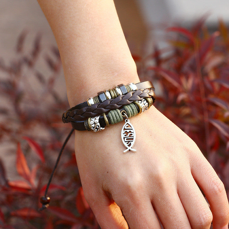 Fish Pendant Woven Beaded Bracelet