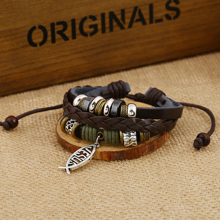 Fish Pendant Woven Beaded Bracelet
