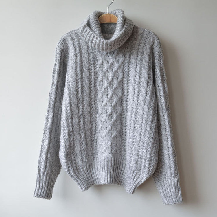 High Neck Pullover Loose Solid Color Knit Sweater