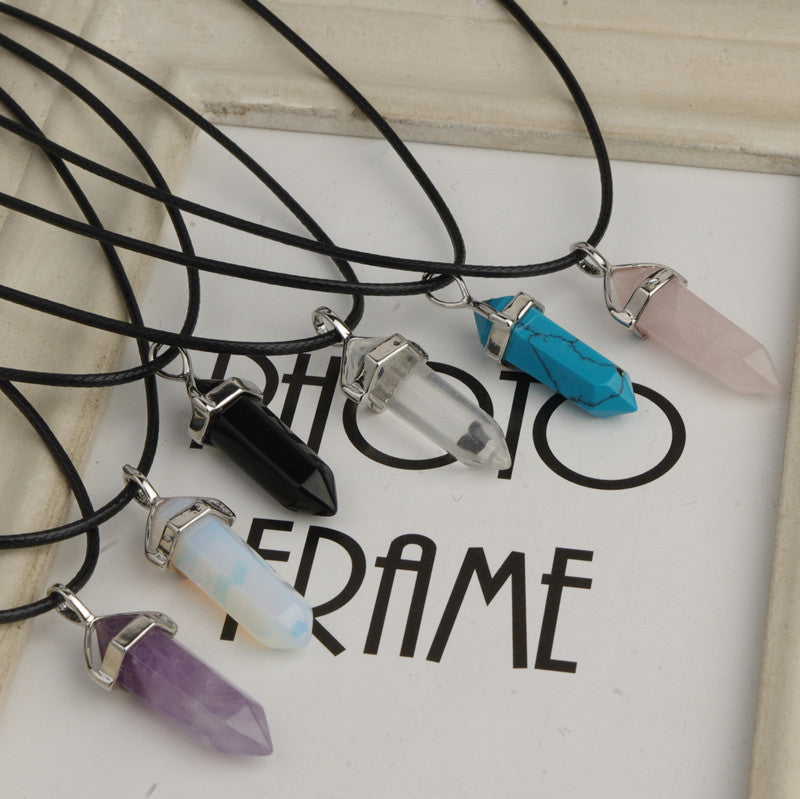 Short Natural Stone Rhombus Pendant Necklace