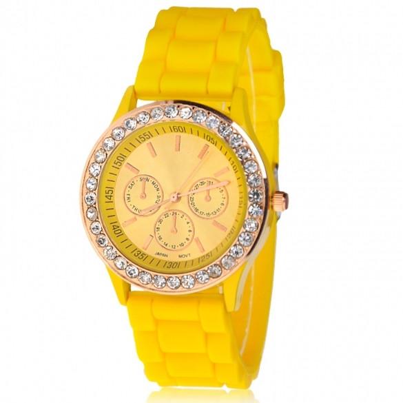 Silicone Golden Crystal Stone Quartz Girl Jelly Colorful Wrist Watch