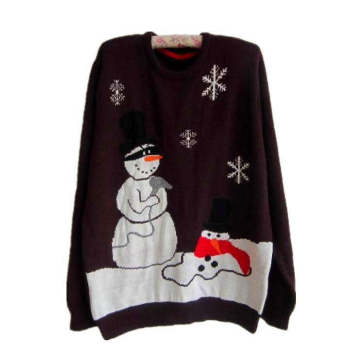 Plus Size Christmas Snowman Penguin Scoop Long Sleeve Sweater