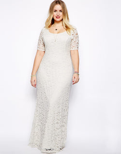 Plus Size Elegant Short Sleeve Lace Long Dress