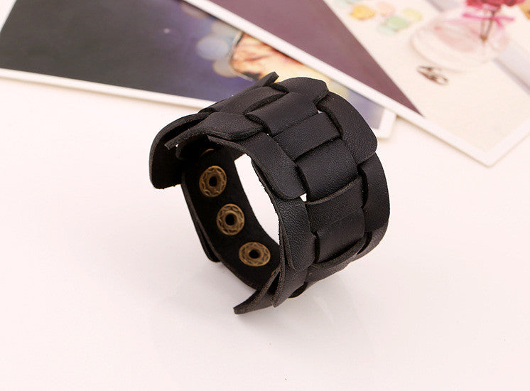 Retro Wide Woven Leather Bracelet