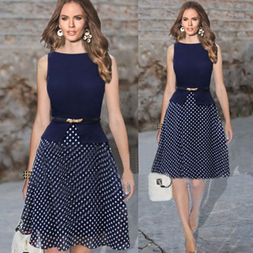 Pleated Sleeveless Belt Scoop Mid-Calf Dress