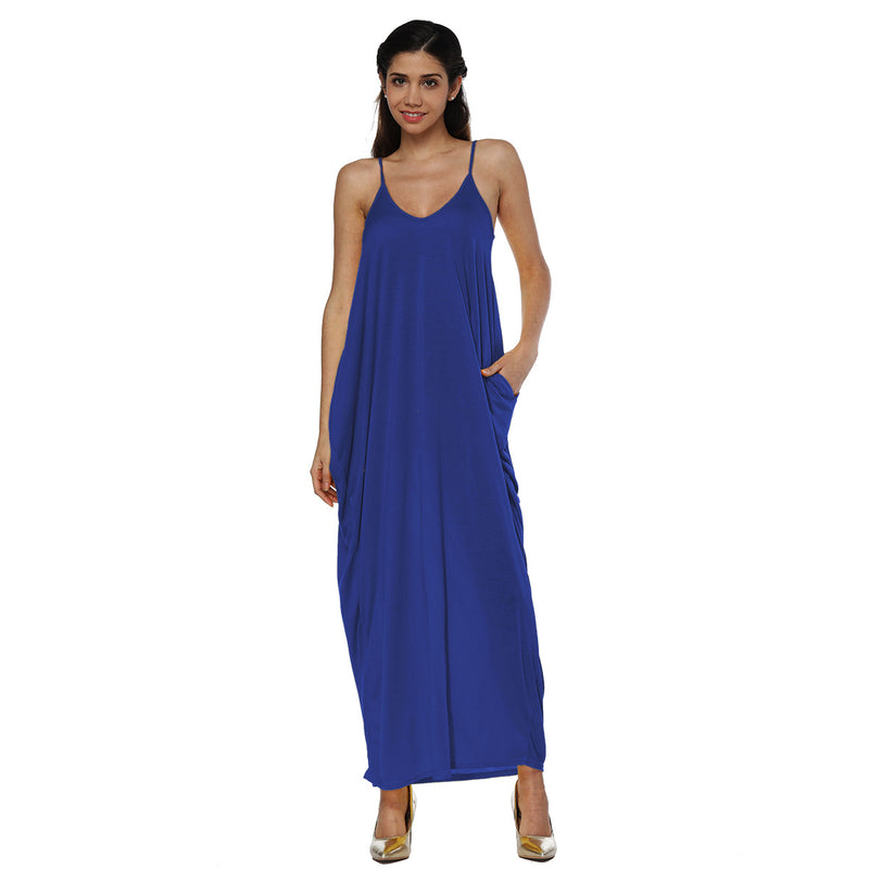 Backless Spaghetti Straps Scoop Long Beach Dress