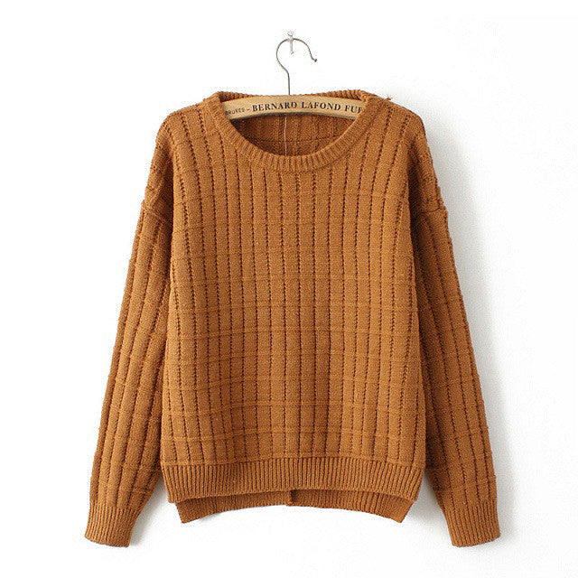Pullover Scoop Solid Color Irregular Split Knit Sweater 