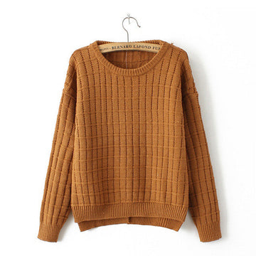 Pullover Scoop Solid Color Irregular Split Knit Sweater 