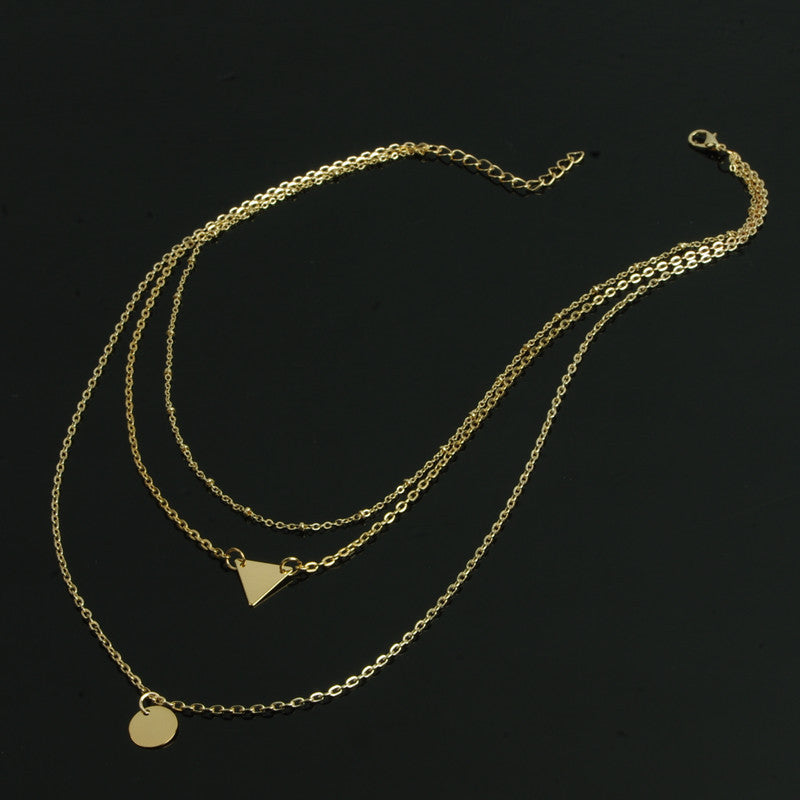 Sequins Triangles Tassel Multilayer Necklace