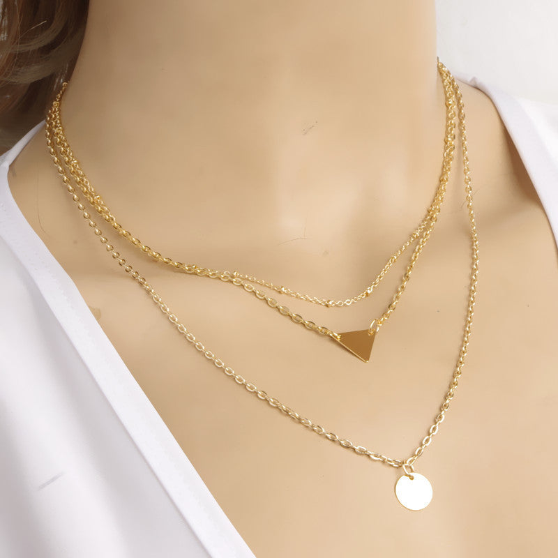 Sequins Triangles Tassel Multilayer Necklace