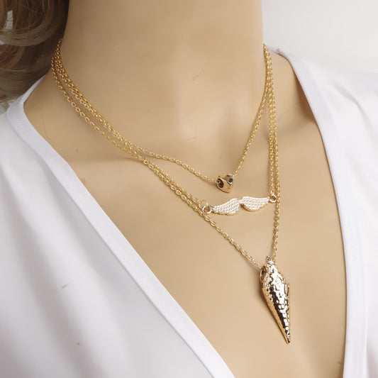 Punk Combination Arrow Hearts Angel Wings Multilayer Necklace