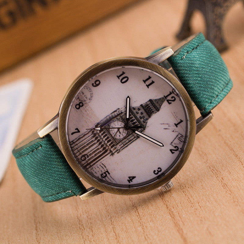 Denim Retro Big Clock Tower Watch