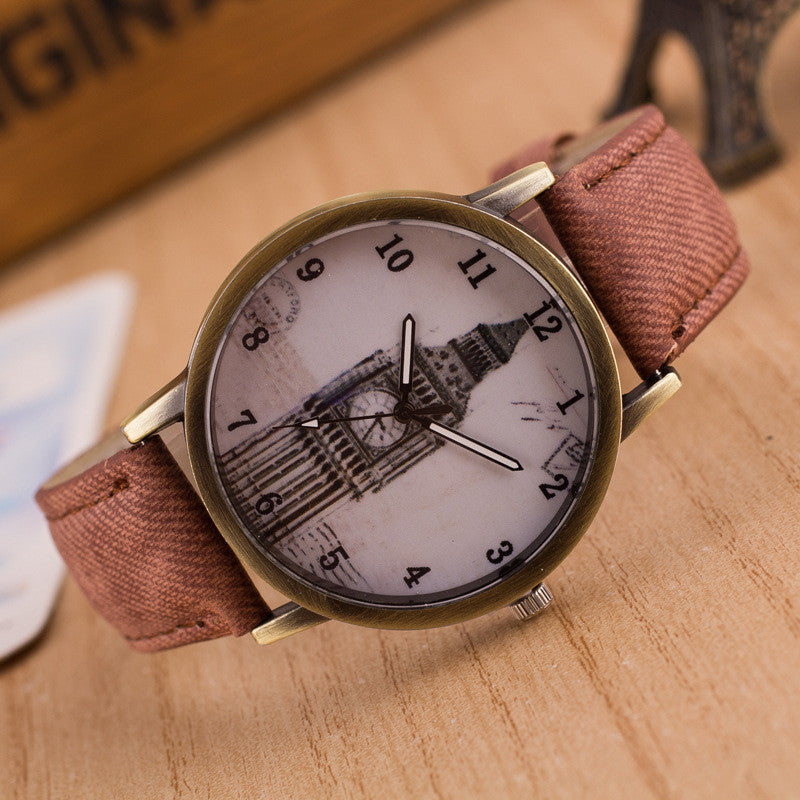 Denim Retro Big Clock Tower Watch