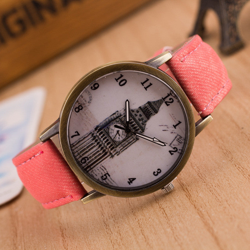 Denim Retro Big Clock Tower Watch