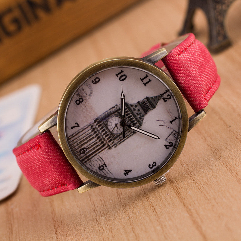 Denim Retro Big Clock Tower Watch