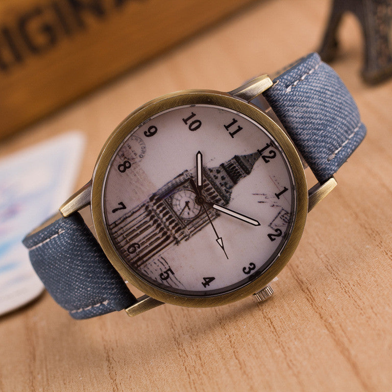 Denim Retro Big Clock Tower Watch