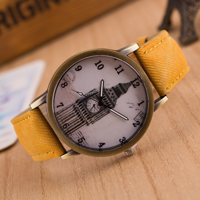 Denim Retro Big Clock Tower Watch