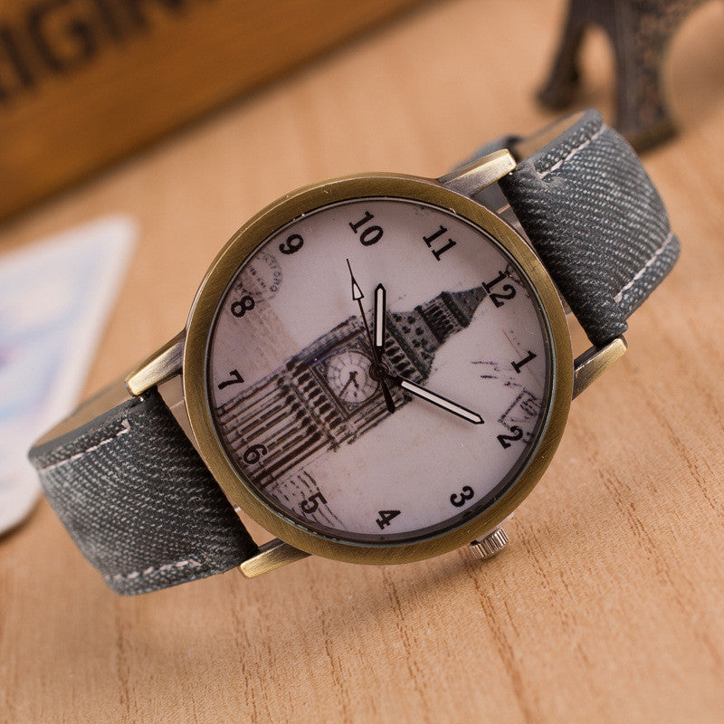 Denim Retro Big Clock Tower Watch