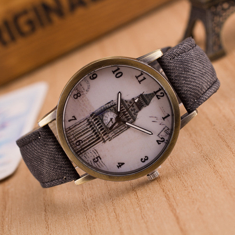 Denim Retro Big Clock Tower Watch