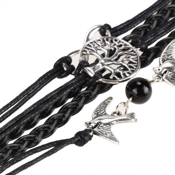New Unisex Mix Infinity Manual Multi-layer Leather Cord Bracelet Love Bird Bead Bangle