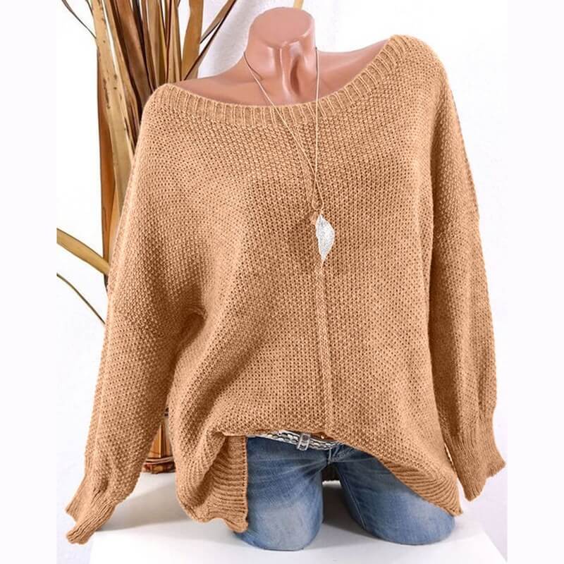 Loose  Pure Color Scoop Neck Pullover Sweater