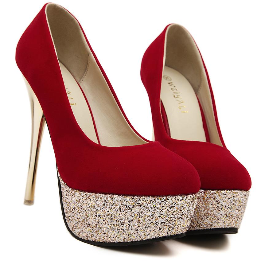 Sequins Round Toe Platform Super High Stiletto Heels Prom Shoes