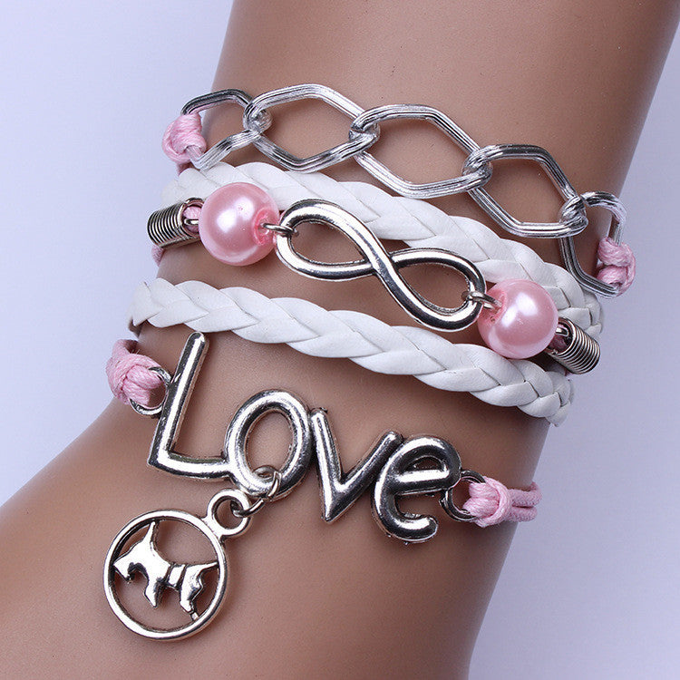 Cute Puppy Pearl Love Woven Bracelet