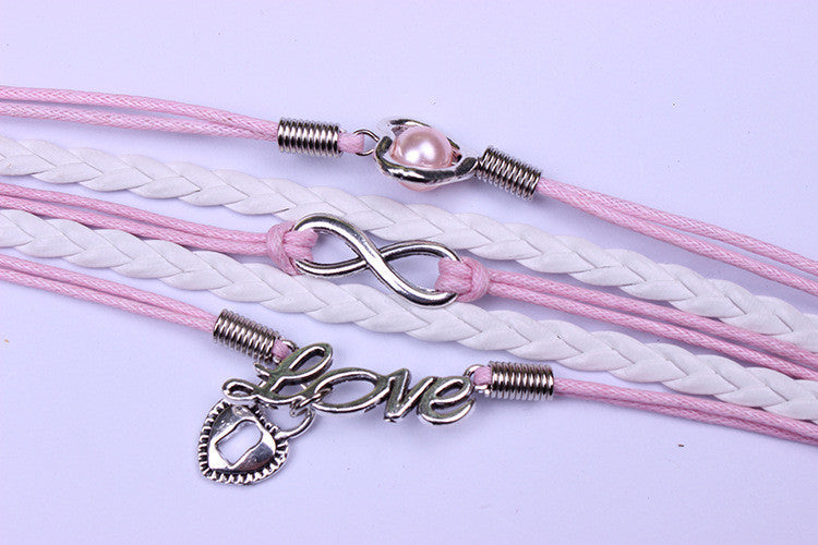 Peach Heart Lock Love Pink Woven Bracelet