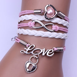 Peach Heart Lock Love Pink Woven Bracelet