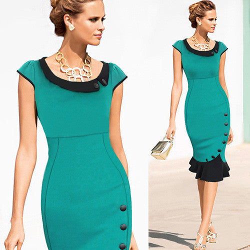 Doll Collar Patchwork Short Sleeves Mermaid Knee-length Evening Dress