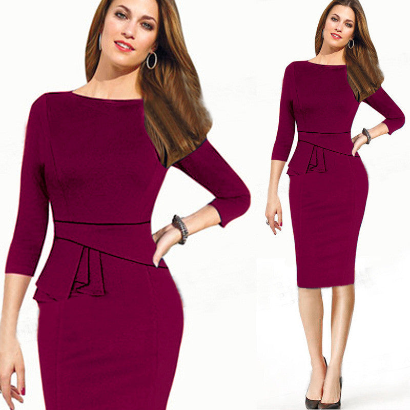 Scoop 7/10 Sleeve Bodycon Solid Mid-Calf Dress