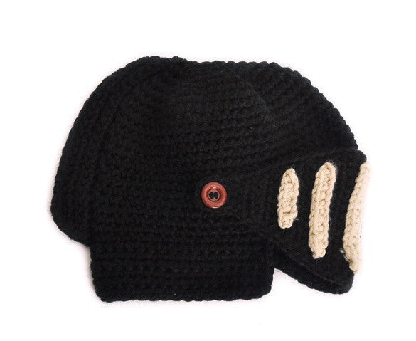 Buttons Unisex Crochet Knit Black Ski Beanie Wool Roman Knight Hat Mask Cap