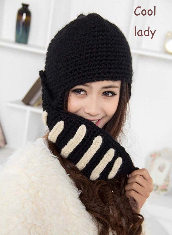 Buttons Unisex Crochet Knit Black Ski Beanie Wool Roman Knight Hat Mask Cap