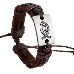 Alloy Jesus Fish Wintage Leather Bracelet
