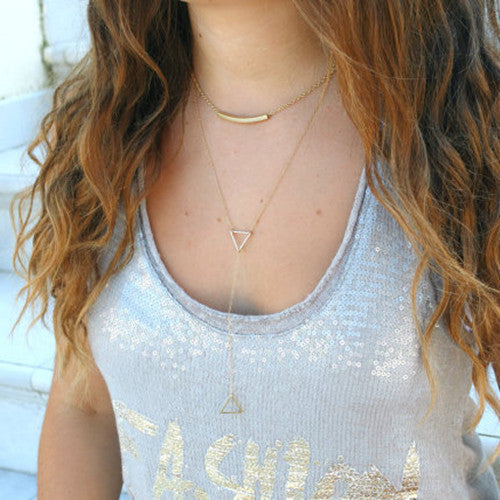 Metal Pipe Bending Hollow Out Triangle Long Necklace