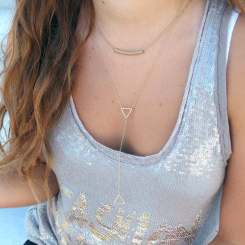 Metal Pipe Bending Hollow Out Triangle Long Necklace