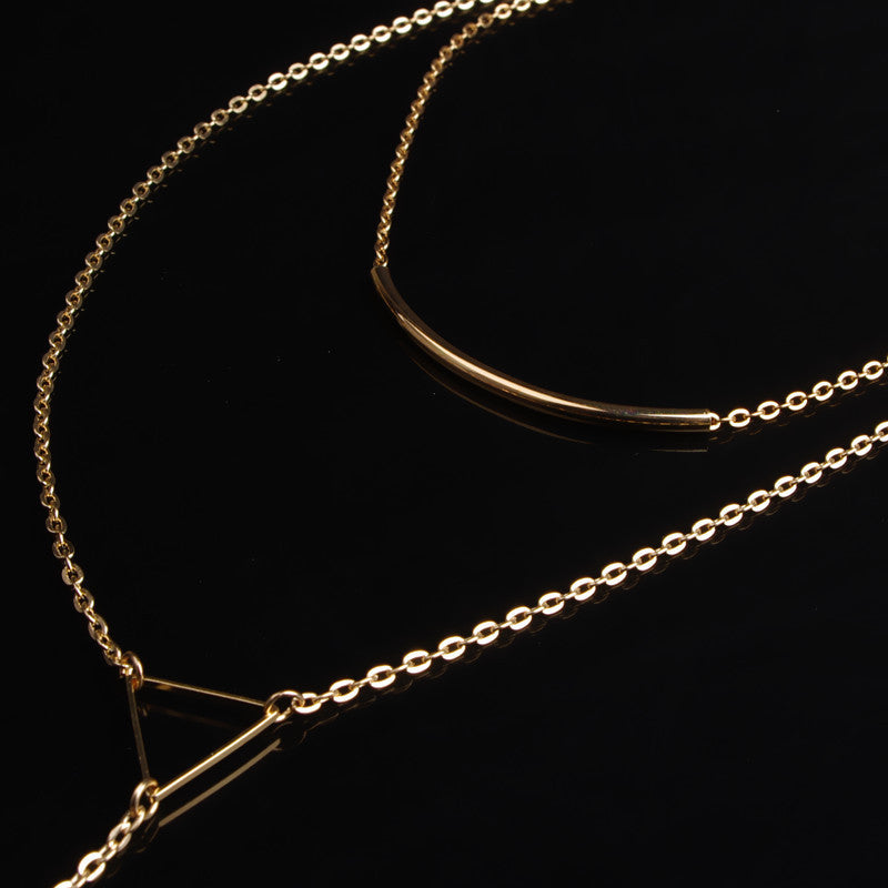 Metal Pipe Bending Hollow Out Triangle Long Necklace