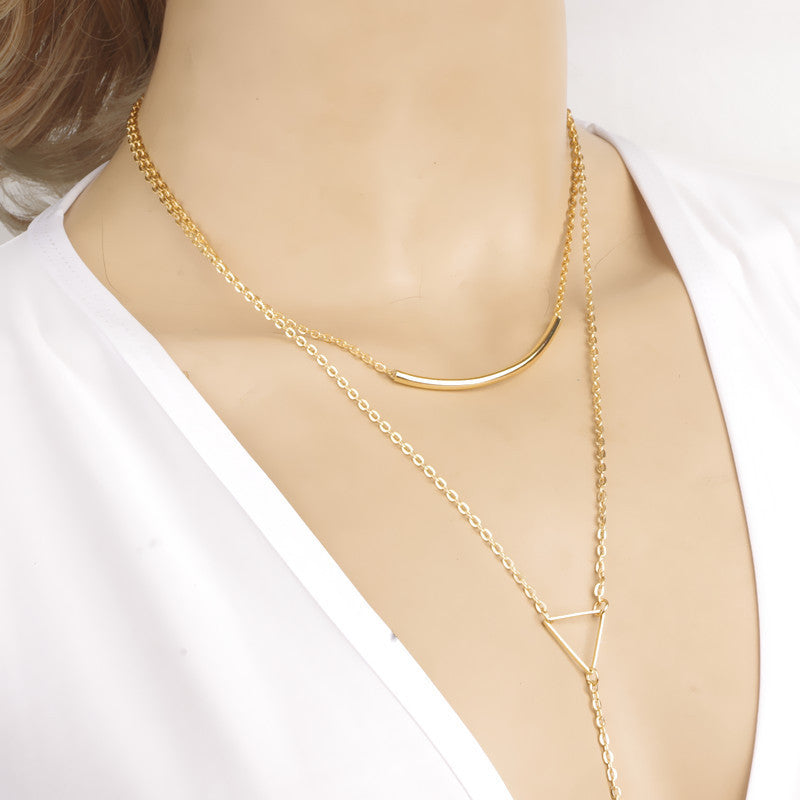 Metal Pipe Bending Hollow Out Triangle Long Necklace