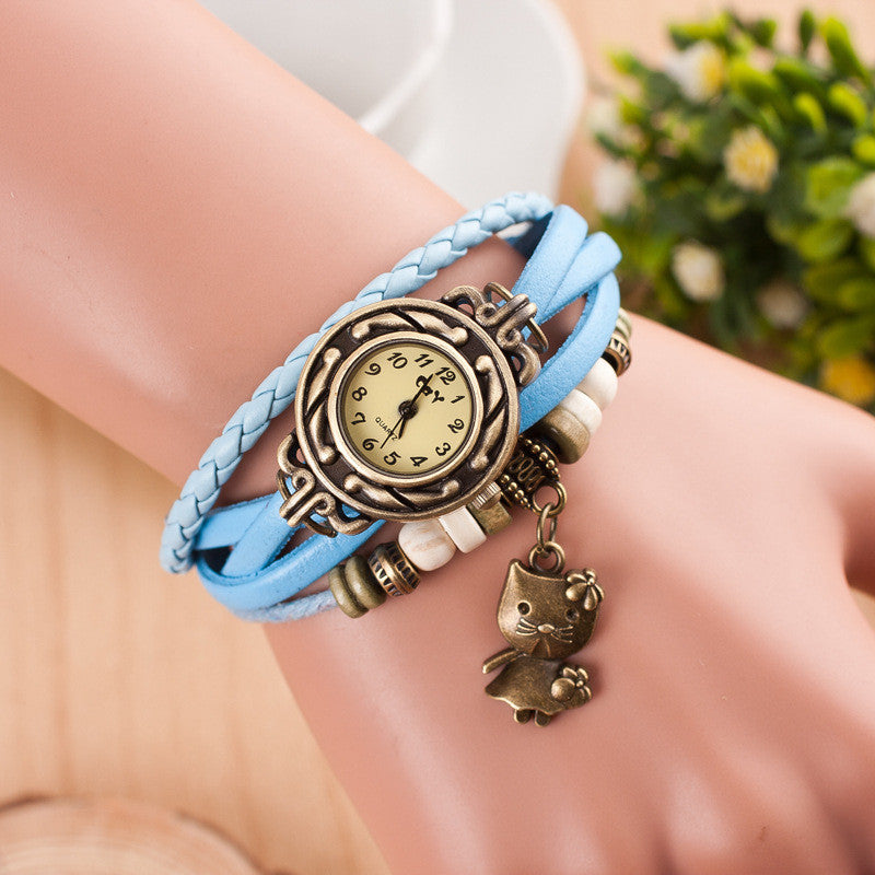 Retro Kitty Multilayer Woven Watch