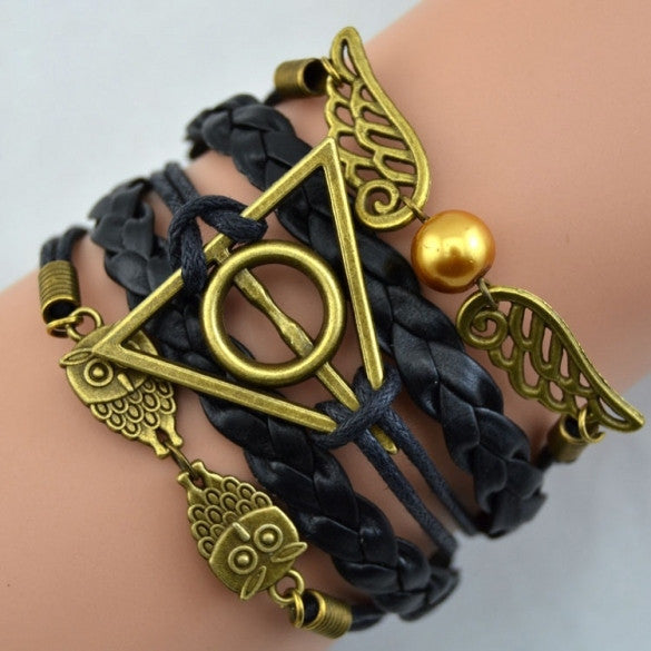 Synthetic Leather Bracelet Snitch Angel Wings Owl