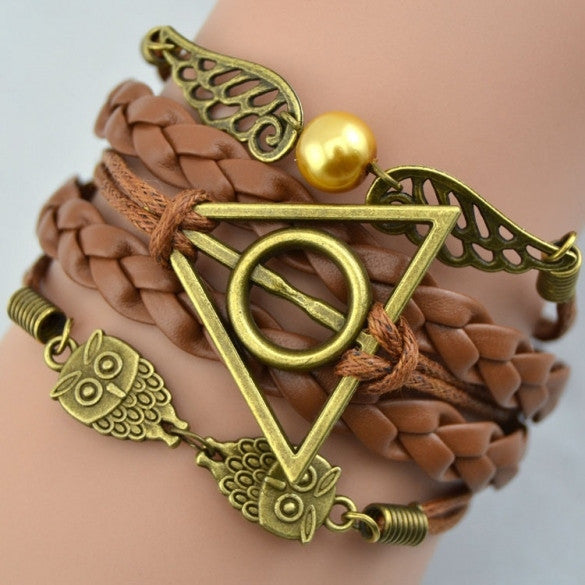 Synthetic Leather Bracelet Snitch Angel Wings Owl