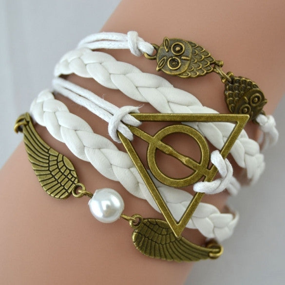 Synthetic Leather Bracelet Snitch Angel Wings Owl