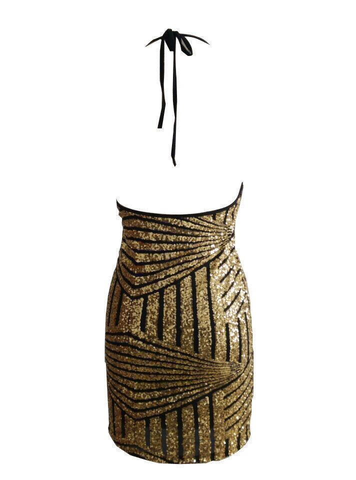 Deep V-neck Sequins Bodycon Backless Short Dress