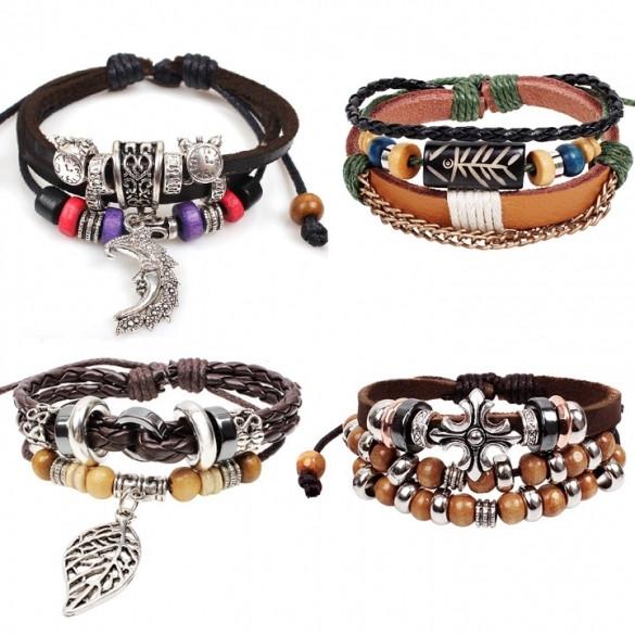 4 Retro Styles Bracelet Synthetic Leather Weave Braid Bracelet