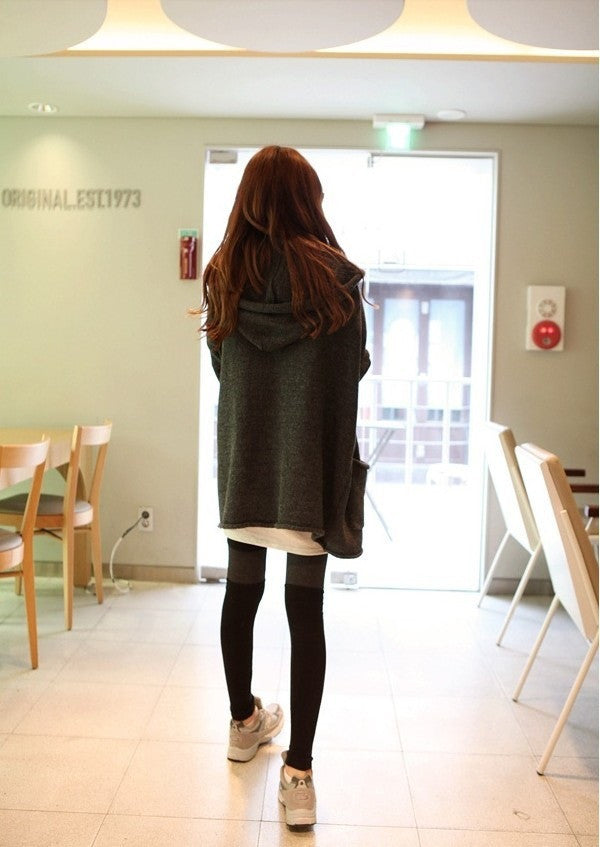 Loose Hooded Cardigan Solid Color Pocket Sweater